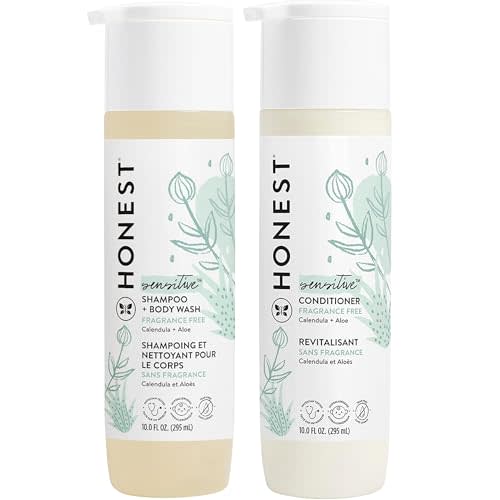 The Honest Company Fragrance Free Bundle for Sensitive Skin | 2-in-1 Cleansing Shampoo + Body Wash and Silicone Free Conditioner | Naturally Derived, Tear free, Hypoallergenic | 20 fl oz