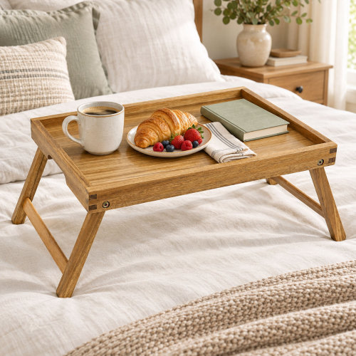 Rebrilliant Acacia Wood Bed Tray Table with Folding Legs and Carry Handles - Wayfair Canada