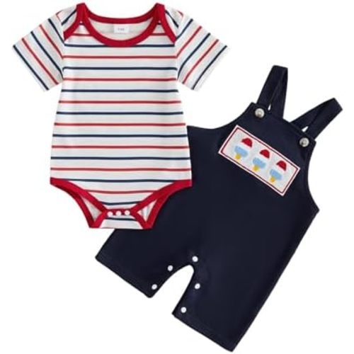 Bonangber Newborn Baby Boy Summer Clothes Stripe Short Sleeve Romper Suspender Pants Hat 3Pcs Set Cute Coming Home Outfit