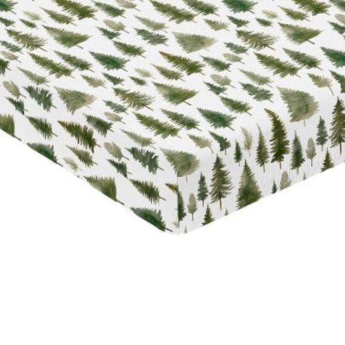 Sweet Jojo Designs Baby Gender Neutral Unisex Fitted 100% Cotton Muslin Crib Sheet Woodland Pine Tree Green and White