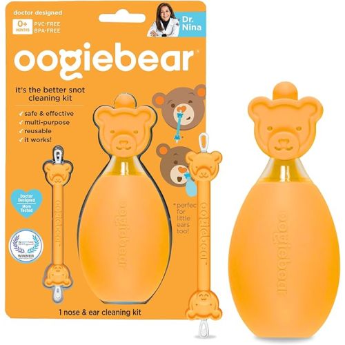 oogiebear: BearPair Baby Nose Cleaner & Ear Wax Removal Tool with Nasal Aspirator - Safe Booger & Earwax Removal for Newborns, Infants, Toddlers - Essential Baby Stuff, Diaper Bag Must-Have - Orange