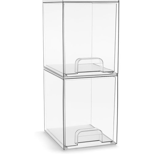 Sorbus Acrylic Storage Containers - 2 Pack, Stackable Storage Bins Set for Bathroom Organization - Clear Acrylic Drawer Organizers - Makeup Case Pull-Out Drawers (7.6’’ Tall)