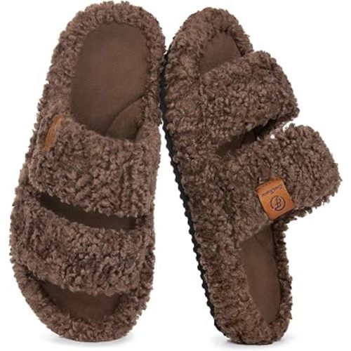 EverFoams Womens Fuzzy Open-toe Slippers Memory Foam Indoor House Shoes