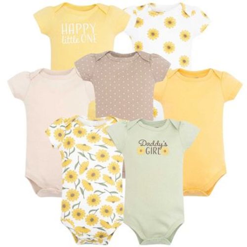 Hudson Baby Infant Girls Cotton Bodysuits 7-Pack, Yellow Daisy, 0-3 Months