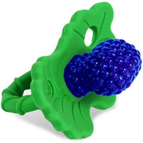 RaZbaby Soft Silicone Infant & Baby 3M+ Teether Toy Berrybumps Textured Teething Relief Pacifier - Soothes Sore Gums - Hands-Free & Easy-to-Hold Fruit-Shaped RaZberry Design, BPA Free – Blue