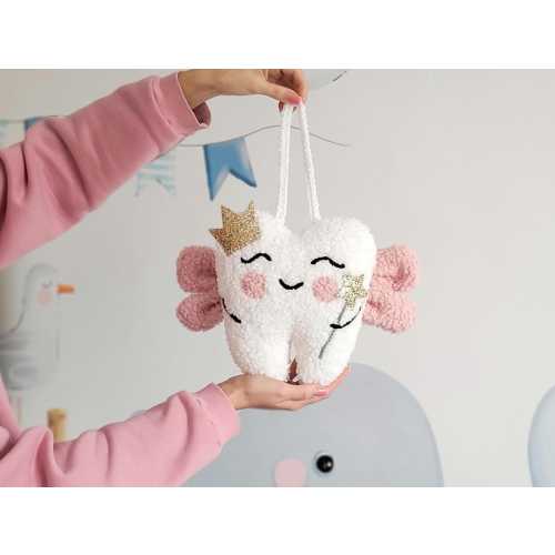 Personalized Tooth Fairy Pillow with Pocket and Pink Wings, Tooth Fairy Letter, Keepsake Baby Shower Gift, Tooth Fairy Pillow with Crown