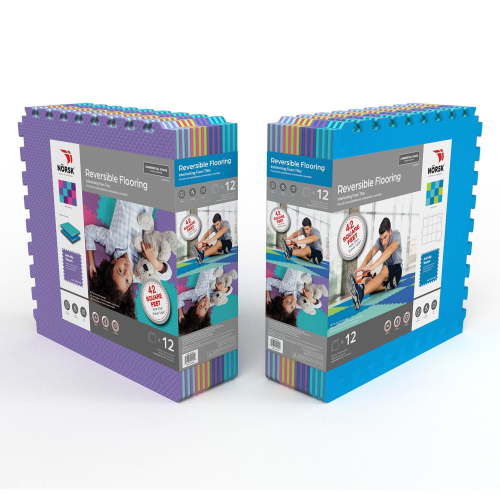 Norsk Reversible Floor Mats in Vivid Colors, Commercial Grade 22.44" x 22.44", 12 Tiles