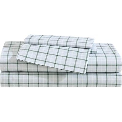 Eddie Bauer - Full Sheet Set, Premium Cotton Percale Bedding Set, Plaid Home Decor, Oeko-Tex Certified (Classic Tattersall Plaid Green, Full)