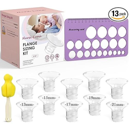 Flange Sizing Kit 3-in-1 with 13/15/17/19/21mm for 24mm Electric Breast Pump Flanges/Shields, 10PCS Soft Silicone Flange Inserts for More Comfortable Pumping, BPA-Free, Essential for Moms