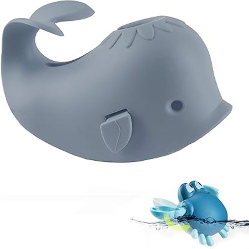 Bath Spout Cover for Bathtub - Protects Baby from Bumping Head During Bathing Time Baby Faucet Cover Universal Faucet Protective Cover Whale Design (Gray Set)