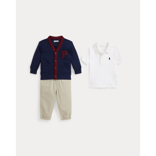 Polo Shirt, Cardigan & Chino Pant Set