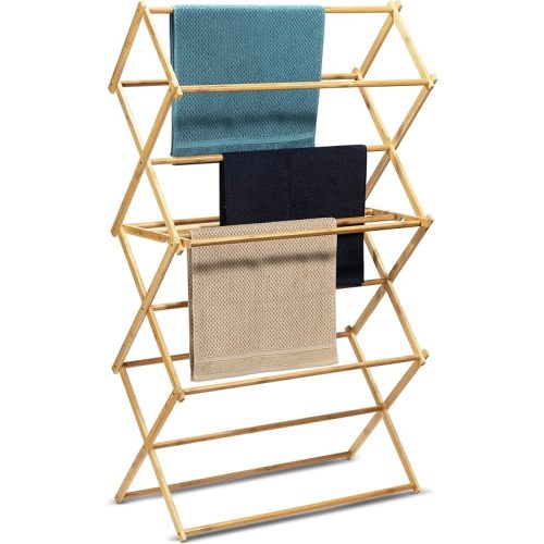 Bartnelli Bamboo Laundry Drying Rack for Clothes, Wood Clothing Dryer, Extreme Stability, Heavy Duty Built, Foldable, Collapsible Space Saving | 2 Size Tiers, Pre-Assembled (X-Large - BDR-552)