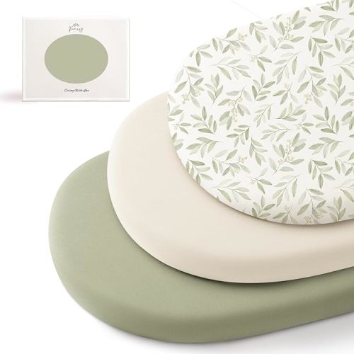 Konssy 3 Pack Stretchy Bassinet Sheets for Baby Girl Boy, Soft Breathable Baby Bassinet Mattress Sheets Fit for Hourglass Oval Cradle, Moses Basket Rectangle Mattress (Garden Sage)