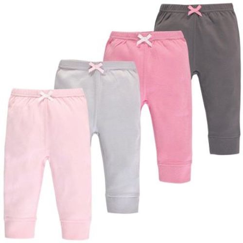 Touched by Nature Basics Infant Baby Organic Cotton Pants 4-Pack, Rose Cloud Hues, 6-9 Months