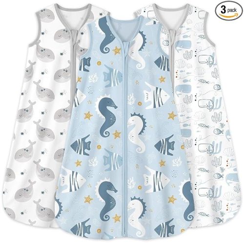 Yoofoss Baby Sleep Sack 6-12 Months 0.5 Tog Wearable Blanket for Baby, 3 Pack 100% Organic Cotton Infant Toddler Sleeping Sack 2-Way Zipper Lightweight Sleep Sack