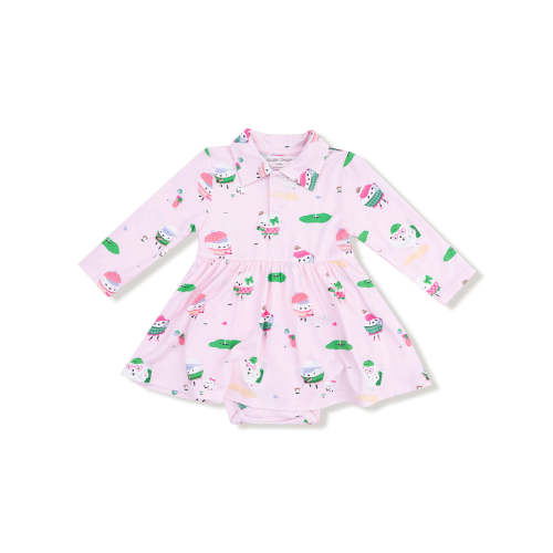 Long Sleeve Polo Bodysuit Dress, Golf Pros Pink