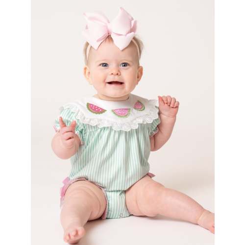 Melon Meadow Embroidered Ruffle Bubble Romper