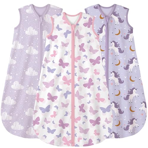 Yoofoss Baby Sleep Sack 0-6 Months Baby Wearable Blanket 100% Cotton 2-Way Zipper TOG 0.5 Toddler Sleeping Sack 3 Pack, Lightweight Sleep Sacks for Babies(Small)