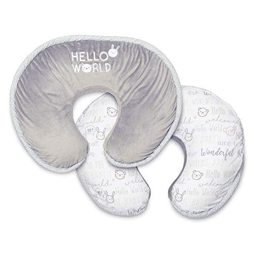 Boppy Luxe Nursing Pillow and Positioner, Hello World, Ultra-soft minky fabric on one side with adorable appliqu and coordinating piping
