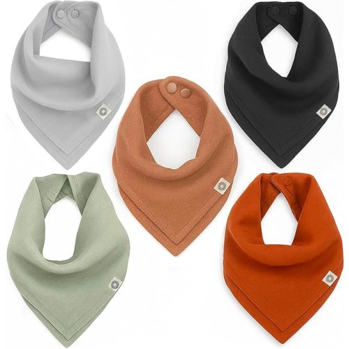 Kishu Baby Indi Organic Baby Bandana Bibs – Fairtrade 4-Way Reversible Drool Bibs for Boys & Girls – Unisex (Set of 5)