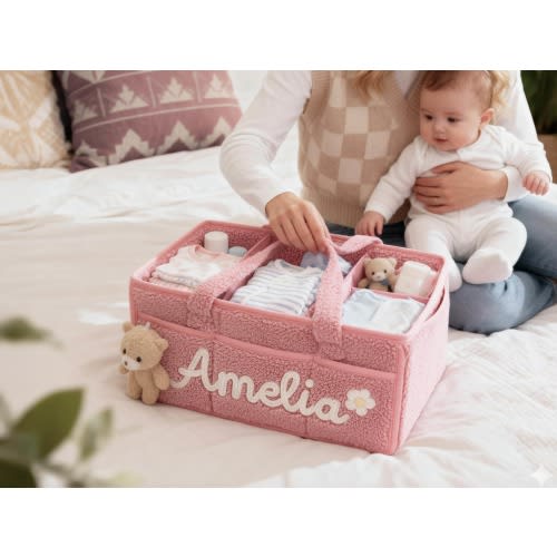 Personalized Baby Diaper Caddy: Custom Name with Bear ,Baby Shower Gift