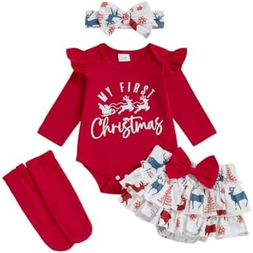BeQeuewll Newborn Baby Girl New Years Outfit 1st Letter Long Sleeve Romper+Tutu Skirts + Leg Warmers + Headband 4Pcs Clothes