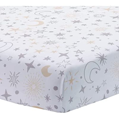 Lambs & Ivy Goodnight Moon 100% Cotton White Fitted Crib Sheet - Moon/Stars