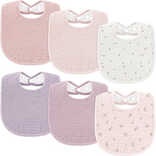 Susurration Muslin Baby Bibs 6 Pack Cotton Baby Drool Bibs,Soft Adjustable Baby Drooling Bibs for Unisex Boys Girls