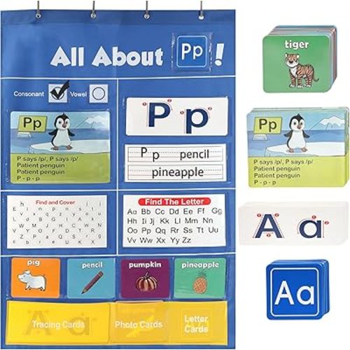 41 * 28 Inch Extra Large Blue Alphabet Learning Pocket Chart