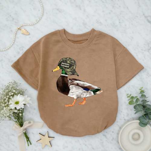 Personalized Mallard Duck Hunting Baby Romper, Southern Boy, Little boy hunting Baby Outfit, Duck Country Hunting Summer Baby Outfit