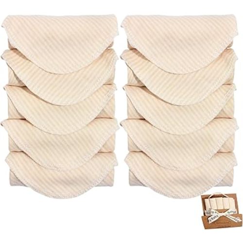 10-Pack Organic Cotton Baby Washcloths | Ultra-Soft Soft Wash Cloths for Babies, Infant, Kids, Toddler | Lightweight Face Cloths for Boys & Girls | Gentle Baby Rags (Stripes)