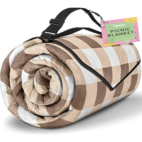 TigeJoy Extra Large Blanket Waterproof Foldable 80''x100'', Outdoor Picnic Mat Beach Blanket Sandproof for Park, Grass, Travel, Hiking, Camping Essentials, Gingham Picnic Blanket
