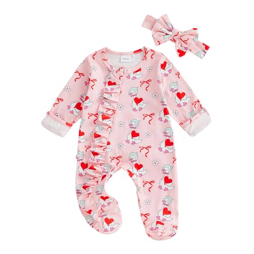 FYBITBO My First Valentines Baby Girl Outfit Newborn Ruffle Romper Jumpsuit Infant Coming Home Outfit Fall Winter Clothes