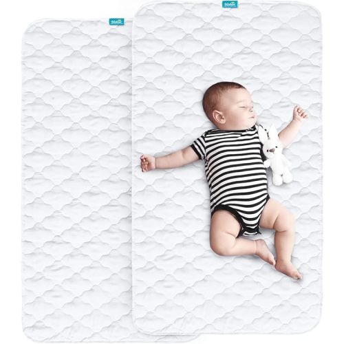 Waterproof Crib Mattress Protector Pad Cover 2 Pack 28" x 52", Anti Slip & Absorbent Waterproof Bed Pads for Standard Crib/Toddler Bed Quilted Machine Washable (Quilted Improved Thickness) White