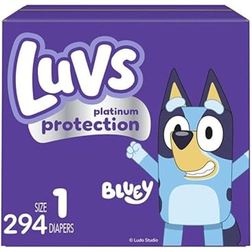 Luvs Size 1 Baby Diapers, Platinum Protection Bluey Diapers for Day & Night, Size 1, 294 Count (Packaging May Vary)