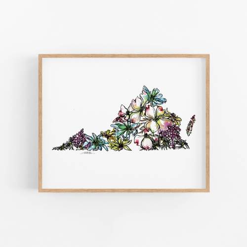 VIRGINIA Wildflowers State Art Print Fine Art Floral Map Poster Wall Art Unique Housewarming Military Gift Christmas Gift