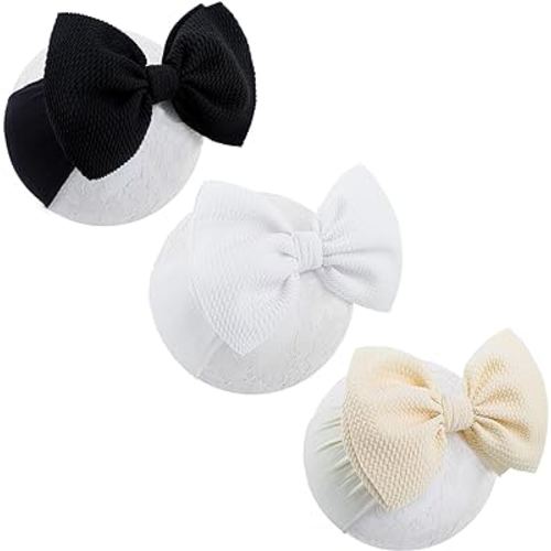 6'' Large Tied Bow Baby Headbands Handmade Hairbands with Bows High Stretchy Soft Nylon Headbands Baby Hair Accessories for Infant Baby Girls Black White Beige