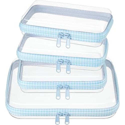 4 pcs Clear Zipper Pouches,Hard Shell Zipper Case, Toiletry Bag for Travel