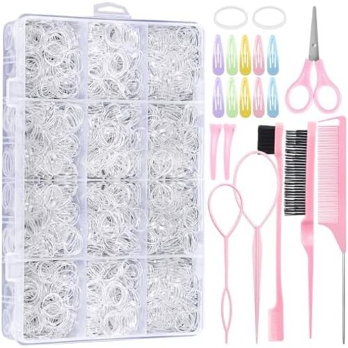 2200 Pcs Clear Hair Ties, Hair Loop Styling Tool Set with Hair Tie Cutter, Elastic Hair Accessories for Toddler Baby Girl Women