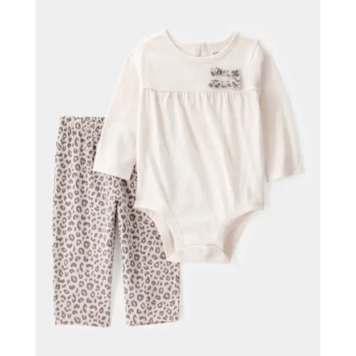 Baby Girl 2-Piece Long-Sleeve Bodysuit & Pull-On Leopard Pants | Carter's
