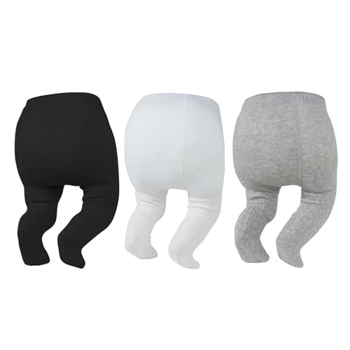 Zando 3Pack Newborn Baby Girls Tights Infant Cable Knit Winter Cotton Warm Footed Tights Leggings Stockings Pantyhose 0-4T