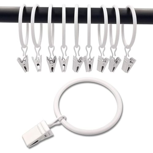 40 Pack White Curtain Rings with Clips, Curtain Hooks Hangers Clip Rings for Hanging Drapes Bows Hat, Drapery Rings 1.26 in I D, Fits up to 1 in Diameter Curtain Rod.