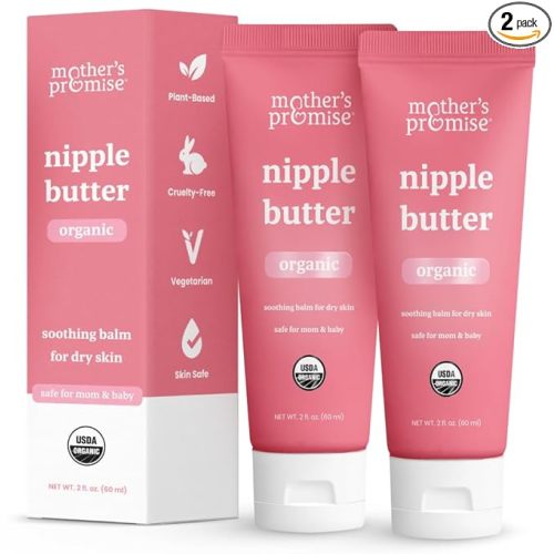 Organic Nipple Butter for Breastfeeding Mothers | Lanolin Free Nipple Cream, Safe for Nursing Moms & Babies | No Need to Wash Balm for Dry Skin & Breast Feeding, Breastfeeding Essentials (2 Pack)
