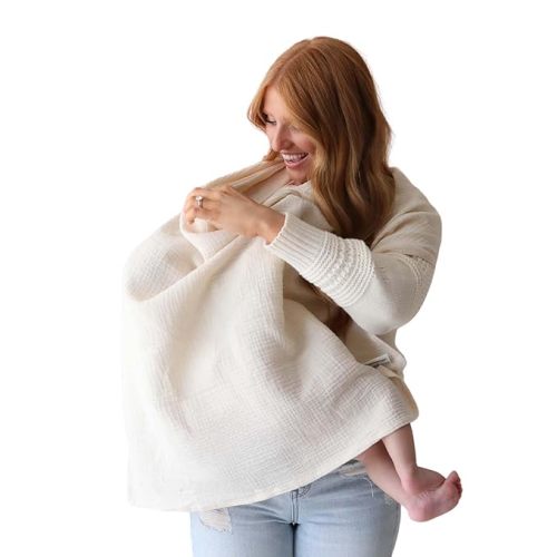 Snuggle Me® Nursing Cover - 100% Organic Cotton Muslin Nursing Cover Up for Baby Breastfeeding with BPA-free Silicone Teether Ring, Ultra-soft, Breathable & Lightweight Adjustable Mother Nursing Apron