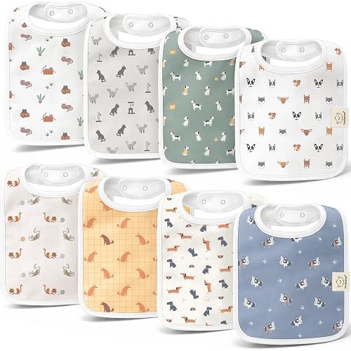 KeaBabies 8-Pack Organic Baby Bibs for Boys, Girls Drool Bibs (Pets & Paws)