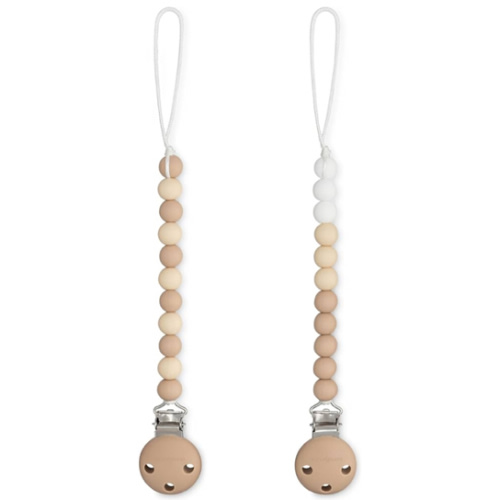 Comfy Cubs Pacifier Clips 2 Pack - Beige, Light Beige & White