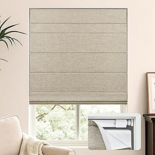 LazBlinds No Tools No Drill Cordless Roman Shades for Windows, Blackout Thermal Insulated UV Blocking Window Blinds, Lightweight Fabric Blinds for Indoor Windows, 36" W x 60" H, Blackout - Beige