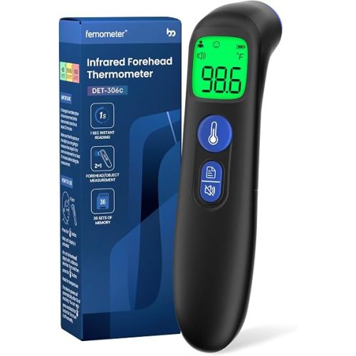Femometer No-Touch Digital Thermometer for Adults, Kids and Babies, Black