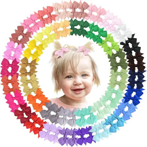 Hair Clips for Girls - 80PCS Fully Lined Tiny Alligator Bows in Pairs for Infants and Toddlers