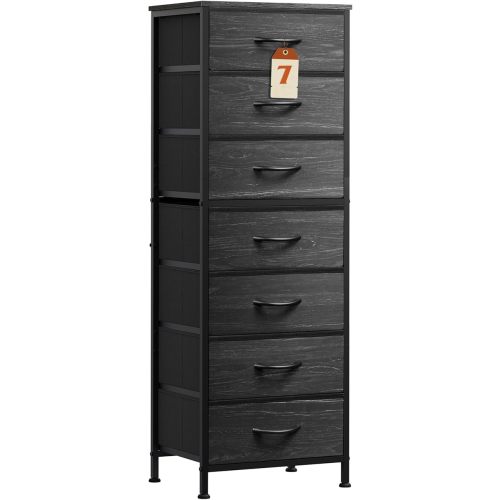 WLIVE Tall Dresser for Bedroom, 7 Drawer Dresser, Black Wood Grain